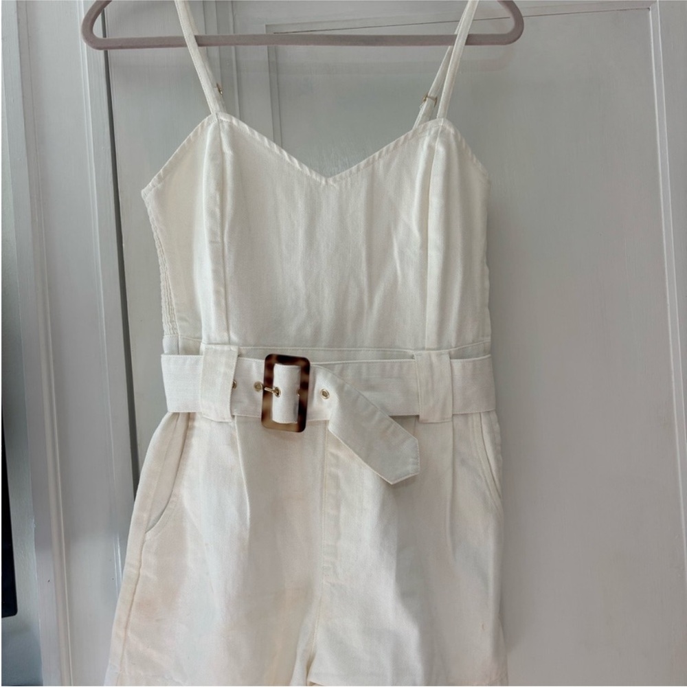 🤍 Show Me Your MuMu Cream Denim Belted Romper